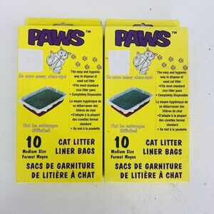 2 Pack PAWS Cat Litter Liner Bags 10 Ct. Each Medium Size Disposable ES 80786